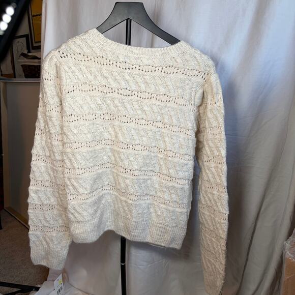 NWT Ophelia Roe women’s cream crew neck puff shoulder pointelle sweater. Size XL - Picture 9 of 9